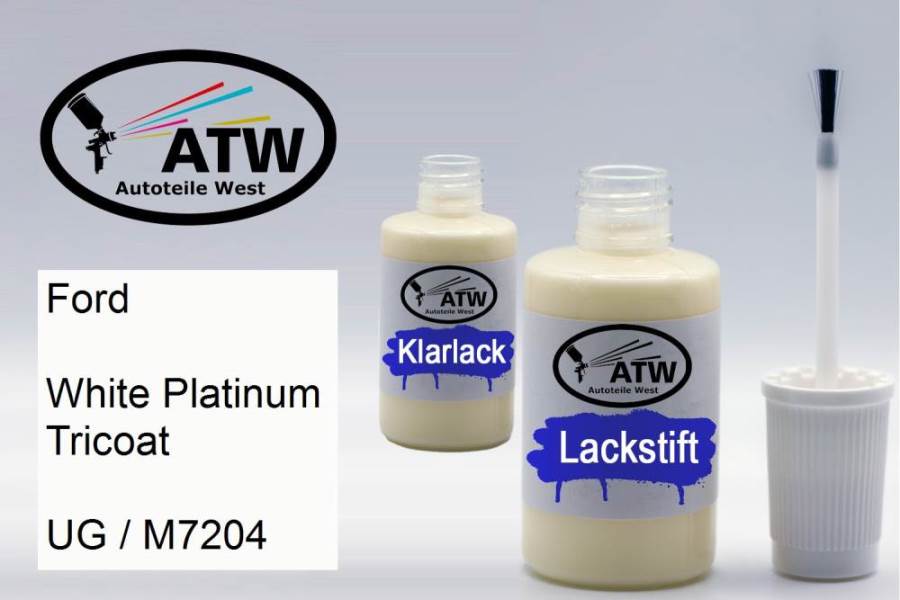 Ford, White Platinum Tricoat, UG / M7204: 20ml Lackstift + 20ml Klarlack - Set, von ATW Autoteile West.